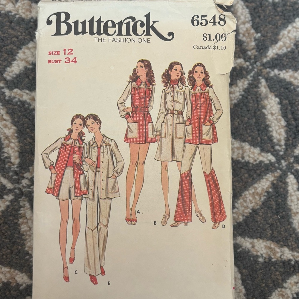 60's Butterick Pattern 6548 - Misses Dress, Top, Pants, Shorts Pattern - Bust 34